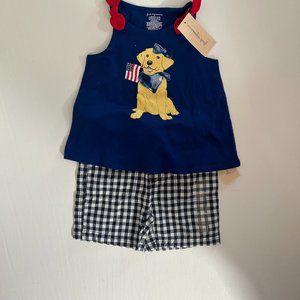 First Impressions 2 Piece Bundle Tank Top Shorts Blue Check 4th of July 24 Month